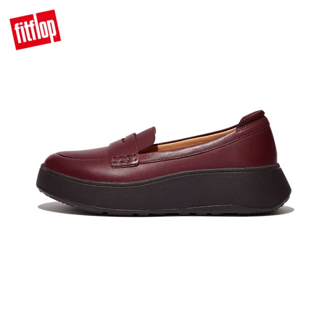 【FitFlop】F-MODE LEATHER FLATFORM PENNY LOAFERS經典造型皮革樂福鞋-女(梅紅色)