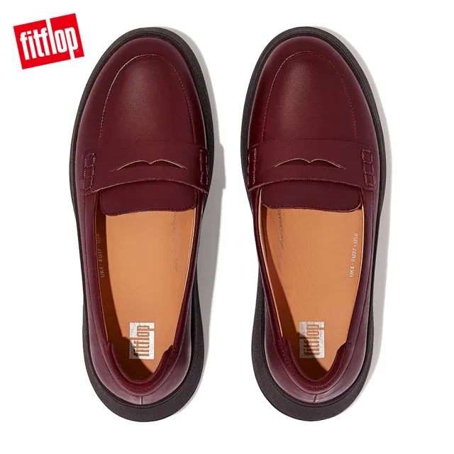 【FitFlop】F-MODE LEATHER FLATFORM PENNY LOAFERS經典造型皮革樂福鞋-女(梅紅色)