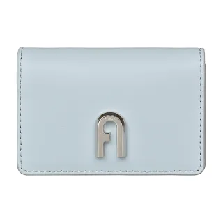 【FURLA 芙拉】FURLA MOON銀字LOGO小牛皮2卡扣式名片夾(淺藍)