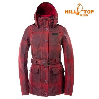 【Hilltop 山頂鳥】女款格防水蓄熱羽絨短大衣F22FZ0暗紅