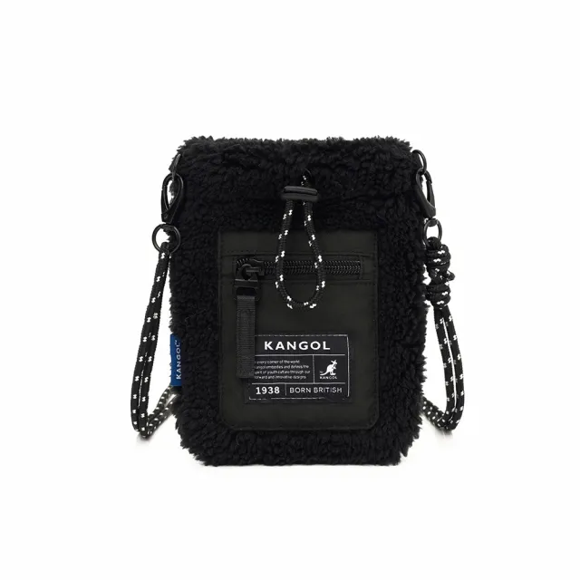 【KANGOL】雙11 側背包 絨毛 小側包 黑(6255170220)
