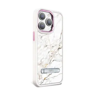 【apbs】iPhone 14 Pro Max / 14 Pro / 14 Plus / 14 軍規防摔鋁合金鏡頭框立架手機殼(大理石雪藏白)