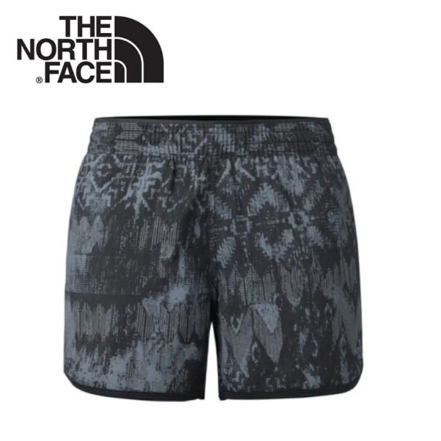 【The North Face】女 DWR印花透氣運動短褲《黑》2RH5/快乾短褲/慢跑褲/防潑水(悠遊山水)