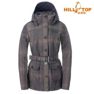 【Hilltop 山頂鳥】女款格防水蓄熱羽絨短大衣F22FZ0深褐