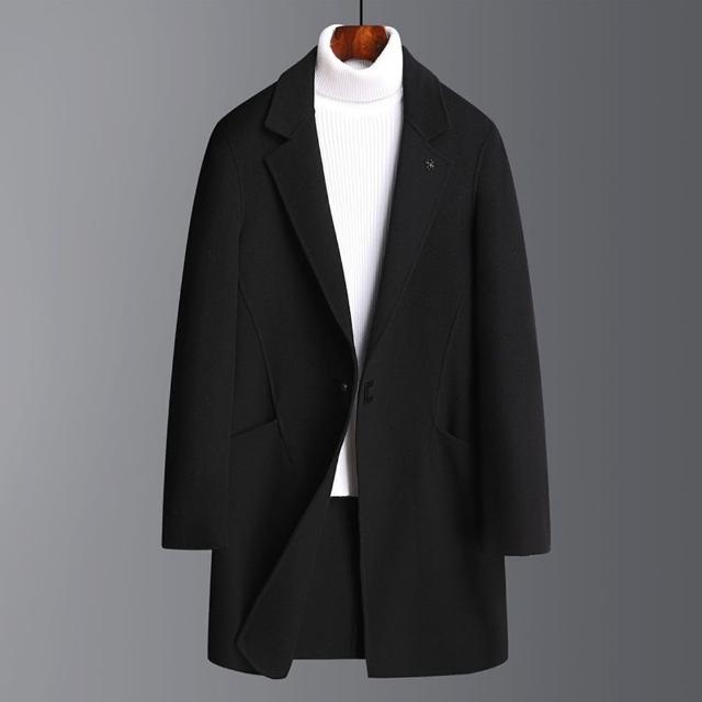 【米蘭精品】現貨+預購 毛呢外套羊毛大衣(經典雙面呢中長版保暖男外套74de30)
