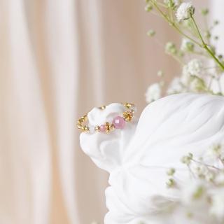 【Ficelle】招桃花 K金 粉碧璽 阿爾貝羅貝洛彈性戒指(輕珠寶 天然石 磁場 開運 設計款 手工製作)