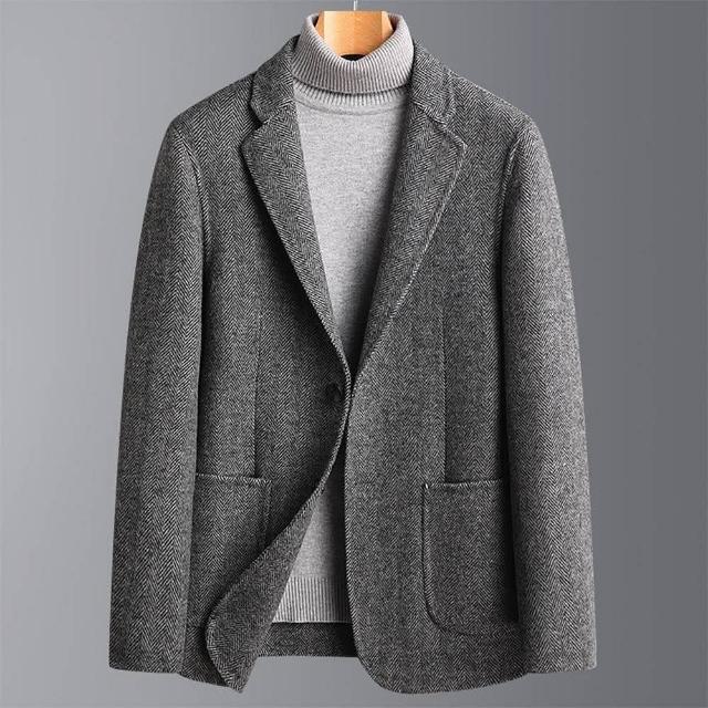 【米蘭精品】現貨+預購 毛呢外套羊毛西裝(純色休閒西服保暖男外套2色74de16)