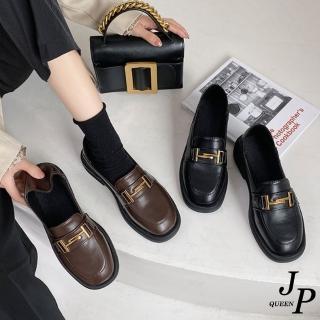 【JP Queen New York】簡約金屬英倫風粗跟樂福鞋小皮鞋(2色可選)