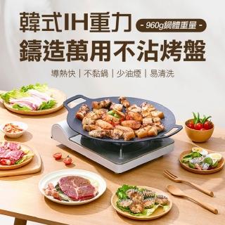【ROYAL LIFE】韓式IH重力鑄造萬用不沾烤盤-大款(圓形麥飯石雙耳 露營煎炒 韓式烤盤 鑄造烤盤)