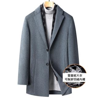 【米蘭精品】現貨+預購 毛呢外套羊毛大衣(保暖圍巾領真90%白鴨絨羽絨內膽男外套2色74de73)