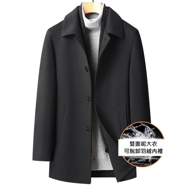 【米蘭精品】現貨+預購 毛呢外套羊毛大衣(中長版保暖真90%白鴨絨羽絨內膽男外套74de72)