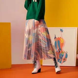 【KERAIA 克萊亞】綺麗冬之夜亮蔥印花傘摺紗裙