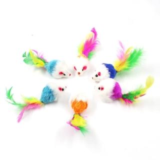 【PETA】毛絨老鼠貓咪玩具彩色羽毛*5入(模擬小老鼠寵物玩具/互動逗貓)
