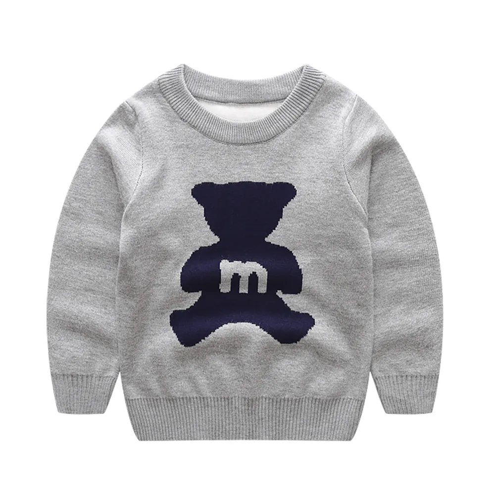 【時尚Baby】男童長袖線衫灰色熊影厚款線衫休閒上衣(男小童裝秋冬長袖上衣可愛保暖上衣)