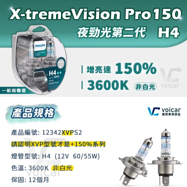 【Philips 飛利浦】H4 X-tremeVision Pro150(夜勁光第二代+150% H4大燈燈泡)