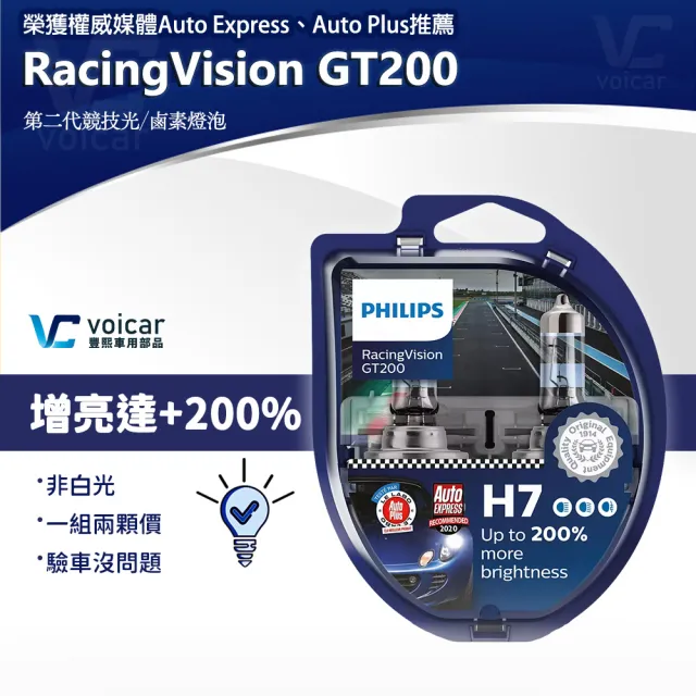 【Philips 飛利浦】H7 RacingVision 競技光GT200(增亮+200% H7大燈燈泡)