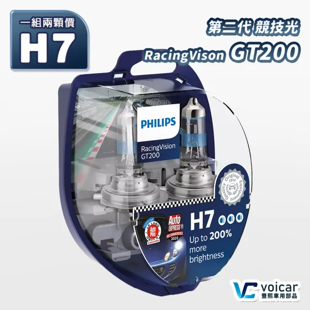 【Philips 飛利浦】H7 RacingVision 競技光GT200(增亮+200% H7大燈燈泡)
