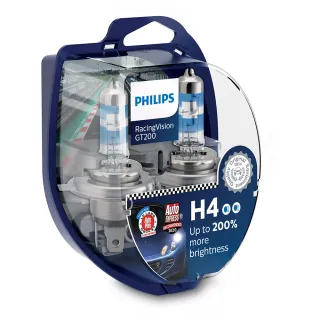 【Philips 飛利浦】H4 RacingVision 競技光GT200(增亮+200% H4 大燈燈泡)