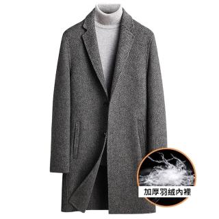 【米蘭精品】現貨+預購 毛呢外套羊毛大衣(保暖人字紋加厚真90%白鴨絨羽絨內膽男外套74de104)