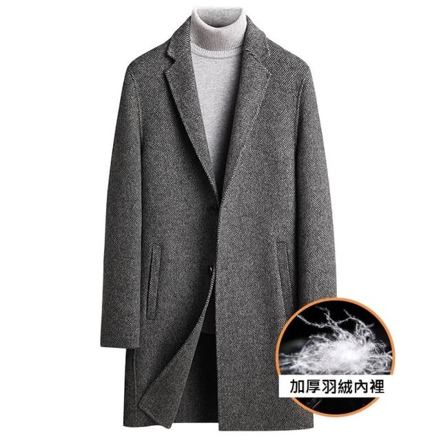 【米蘭精品】現貨+預購 毛呢外套羊毛大衣(保暖人字紋加厚真90%白鴨絨羽絨內膽男外套74de104)