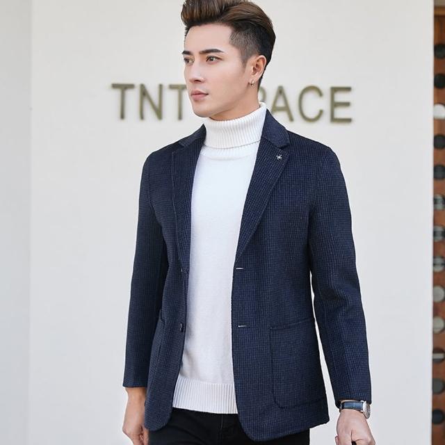 【米蘭精品】現貨+預購 毛呢外套羊毛西裝(保暖格紋休閒西服簡約男外套2色74de96)