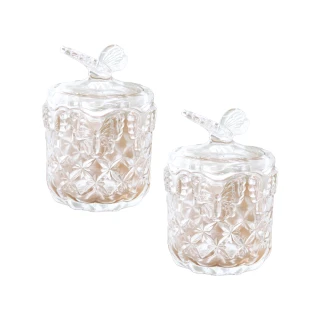 【Royal Duke】晶石玻璃系列-春蝶晶石糖果罐(兩入組 玻璃 收納罐 糖果罐 玻璃罐 儲物罐 罐 罐子)