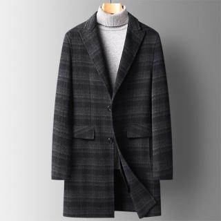 【米蘭精品】現貨+預購 毛呢外套羊毛大衣(保暖格紋真90%白鴨絨羽絨內膽中長款男外套74de99)