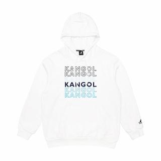 【KANGOL】長袖 帽T 白藍 滿版刺繡LOGO 中性(6255105500)
