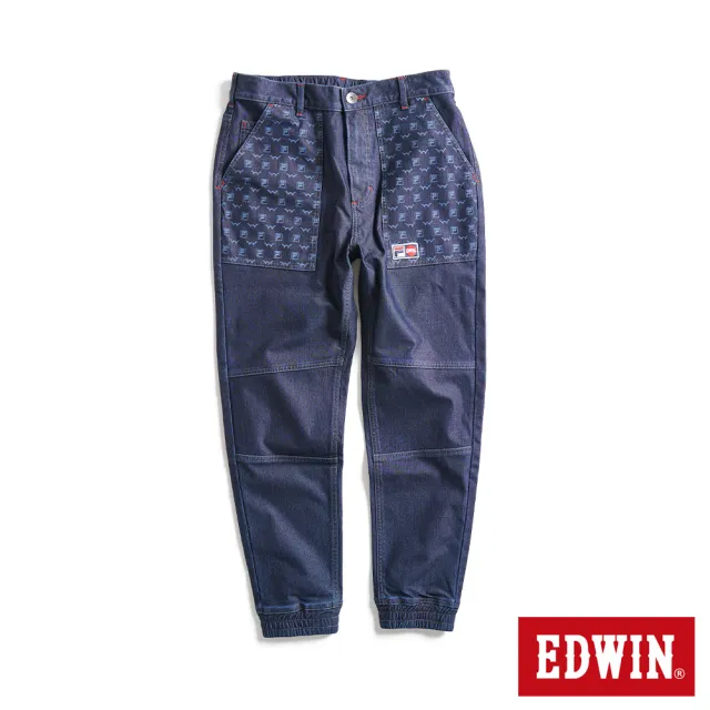 【EDWIN】x FILA聯名 男女裝 經典主義運動休閒束口牛仔褲(原藍色)