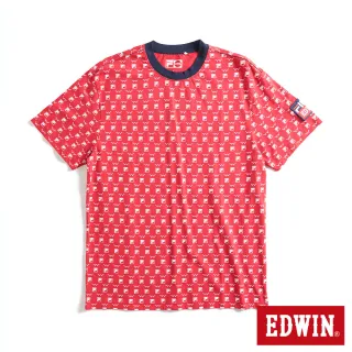 【EDWIN】x FILA聯名 男女裝 經典主義滿版聯名LOGO印花短袖T恤(紅色)
