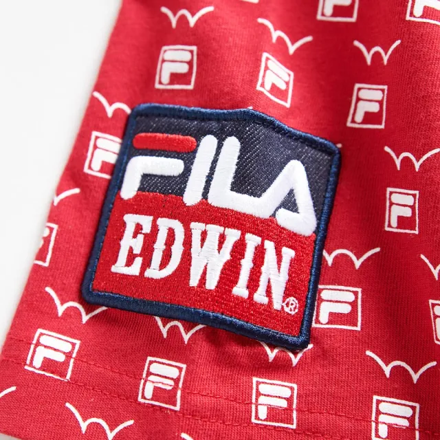 【EDWIN】x FILA聯名 男女裝 經典主義滿版聯名LOGO印花短袖T恤(紅色)