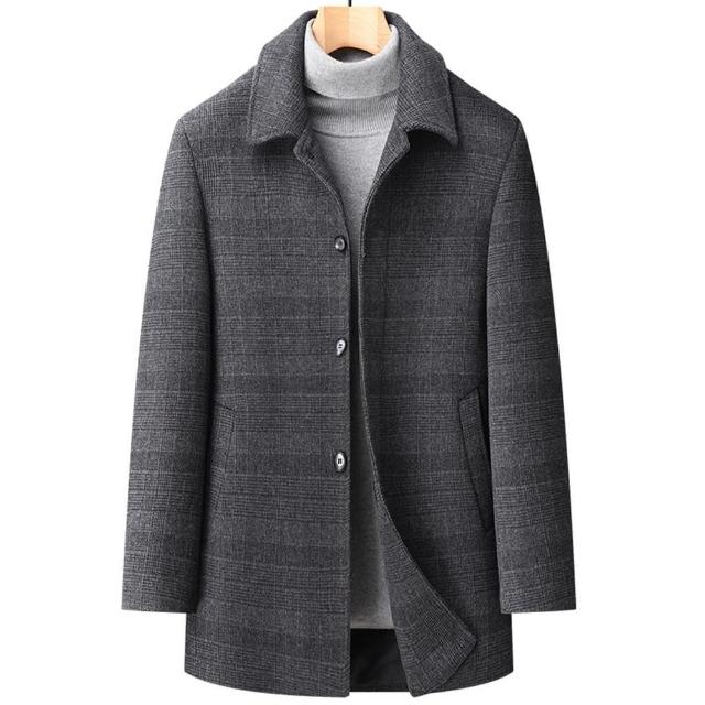 【米蘭精品】現貨+預購 毛呢外套羊毛大衣(保暖真90%白鴨絨羽絨內膽格紋男外套2色74de115)