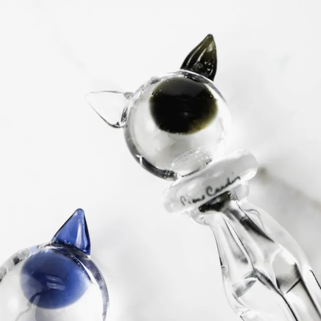 【pierre cardin 皮爾卡登】Pierre Cardin 黑色貓咪玻璃筆+筆擱(文創小品)