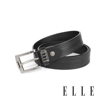 【ELLE HOMME】品牌休閒皮帶/商務皮帶-金屬水平線(黑色/咖啡/淺咖)