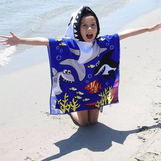 【SeasonsBikini】兒童快乾毛巾鬥蓬 -藍鯊魚 196(兒童沙灘巾沙灘斗篷)