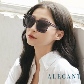 【ALEGANT】藍緋灰都會未來感金飾立體線條勾勒方框輕量TR90寶麗來偏光墨鏡/UV400太陽眼鏡(藍海的湖邊散策)