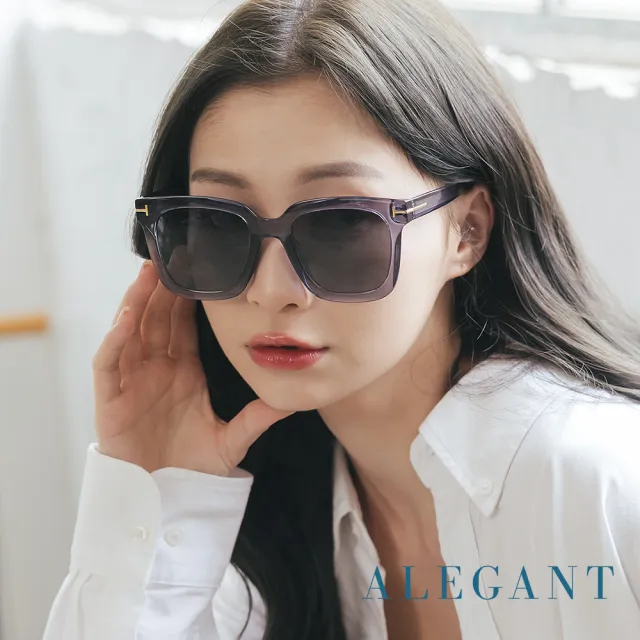 【ALEGANT】藍緋灰都會未來感金飾立體線條勾勒方框輕量TR90寶麗來偏光墨鏡/UV400太陽眼鏡(藍海的湖邊散策)