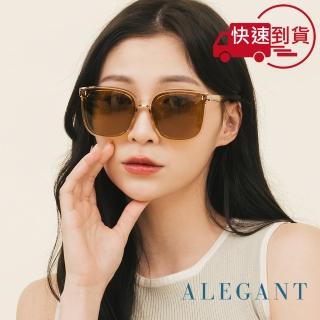 【ALEGANT】絲紋金街頭時尚方框輕量TR90寶麗來偏光墨鏡/UV400太陽眼鏡(晴河的日出印記)