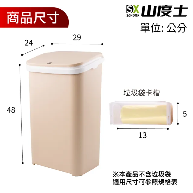 【Sandox 山度士】超值2入組自動抽換袋20L按壓彈蓋式密封防臭垃圾桶ST20L大地卡其色(20升大容量按壓垃圾桶)