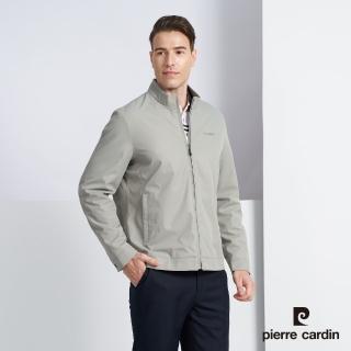 【pierre cardin 皮爾卡登】商務休閒 男款 休閒立領印暗條格紋保暖鋪棉外套-米色(5225761-47)