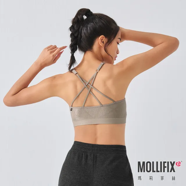 【Mollifix 瑪莉菲絲】A++ 微光星芒美背浮托BRA、瑜珈服、無鋼圈、運動內衣(褐)
