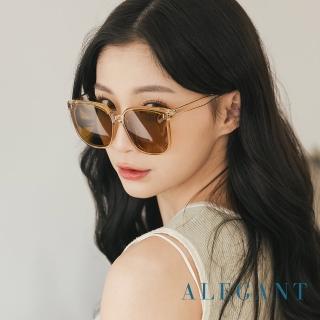 【ALEGANT】絲紋金街頭時尚方框輕量TR90寶麗來偏光墨鏡/UV400太陽眼鏡(晴河的日出印記)