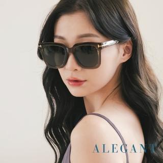 【ALEGANT】灰映綠都會未來感金飾立體線條勾勒方框輕量TR90寶麗來偏光墨鏡/UV400太陽眼鏡(街角的小巷日記)