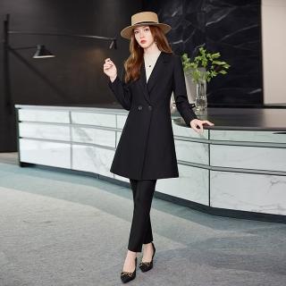 【巴黎精品】現貨+預購 西裝套裝兩件套(長款風衣外套長褲女西服2色p1al20)