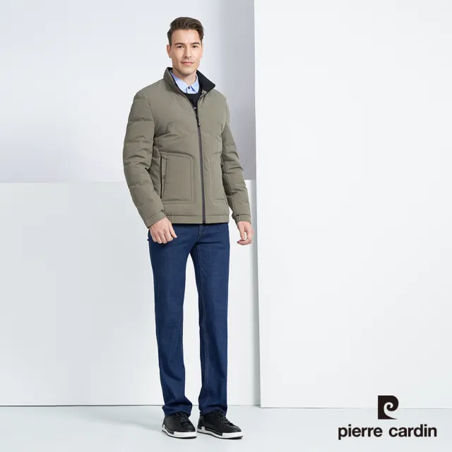 【pierre cardin 皮爾卡登】商務休閒 男款 都會立領保暖羽絨外套-卡其綠色(5225771-85)