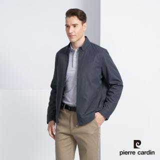 【pierre cardin 皮爾卡登】商務休閒 男款 休閒立領印暗條格紋保暖鋪棉外套-深灰色(5225761-96)