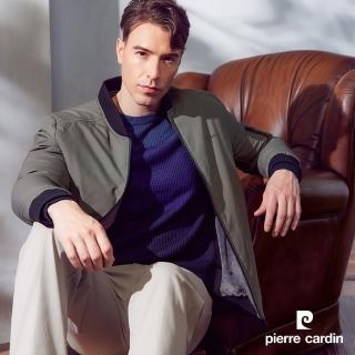 【pierre cardin 皮爾卡登】商務休閒 男款 經典球衣領保暖鋪棉飛行夾克外套-卡其綠色(5225766-47)