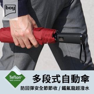 【boy】三折不鏽鋼多段式商務自動傘 咖紅(抗風 不鏽鋼 多段式 雙安全 自動傘 商務傘 男傘 超撥水 德國boy)