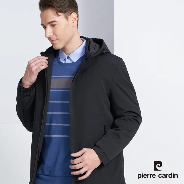 【pierre cardin 皮爾卡登】商務休閒 男款 經典都會保暖連帽羽絨外套-黑色(5225772-99)