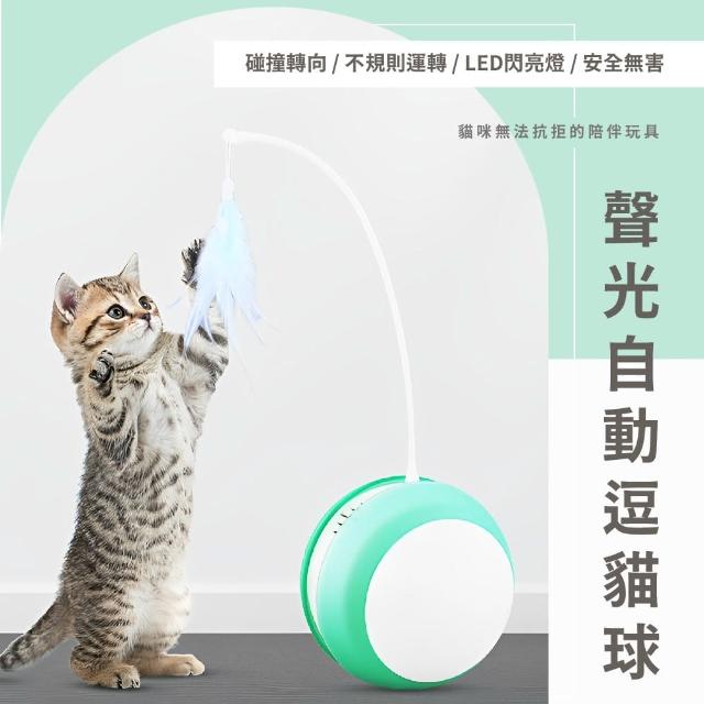 羽毛聲光自動逗貓球(USB 貓咪玩具 滾動球 不倒翁 寵物玩具球 聲光逗貓 狗狗 逗貓棒 禮物)